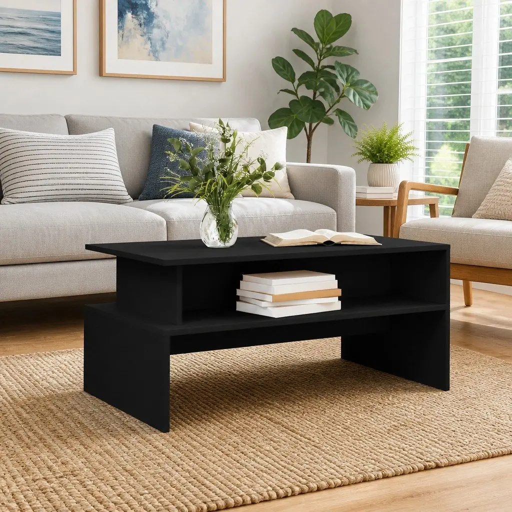 Coffee Table Black Storage 90L x 55W x 42.5H cm