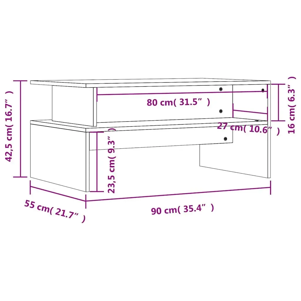 Coffee Table Black Storage 90L x 55W x 42.5H cm