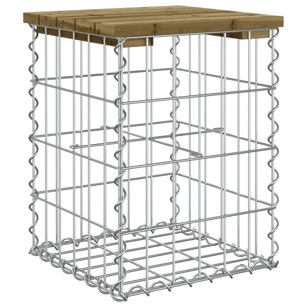 Garden Bench Outdoor Seating Brown Impregnated Pinewood 33x31x42cm with Galvanised Steel Gabion Basket