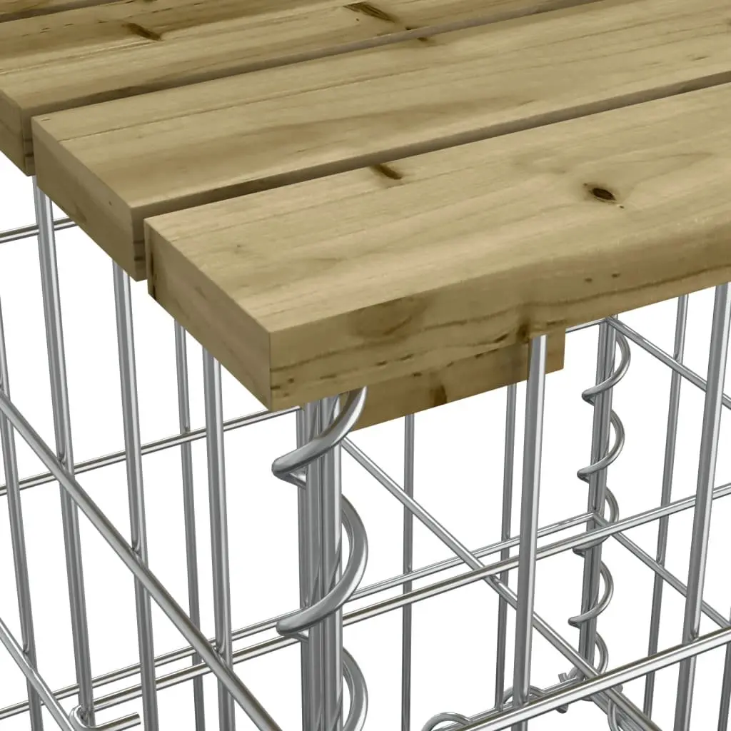Garden Bench Outdoor Seating Brown Impregnated Pinewood 33x31x42cm with Galvanised Steel Gabion Basket