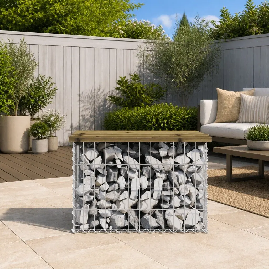 Garden Bench Outdoor Seating Gabion Design Impregnated Pinewood Brown 63x44x42cm
