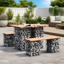 Garden Table Gabion Design Outdoor Patio Furniture Solid Wood Top Galvanised