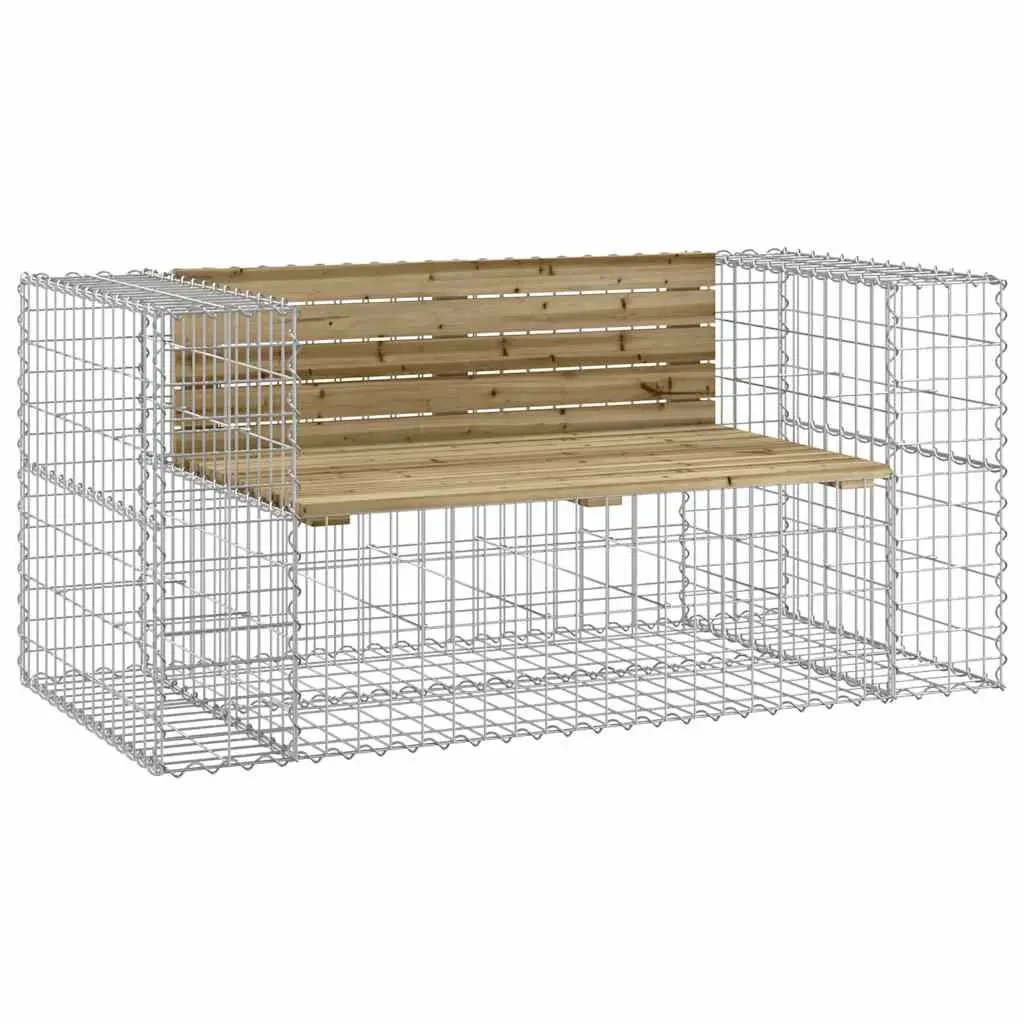 Garden Bench Outdoor Seating Gabion Design Brown Impregnated Wood Pine 143x71x65
