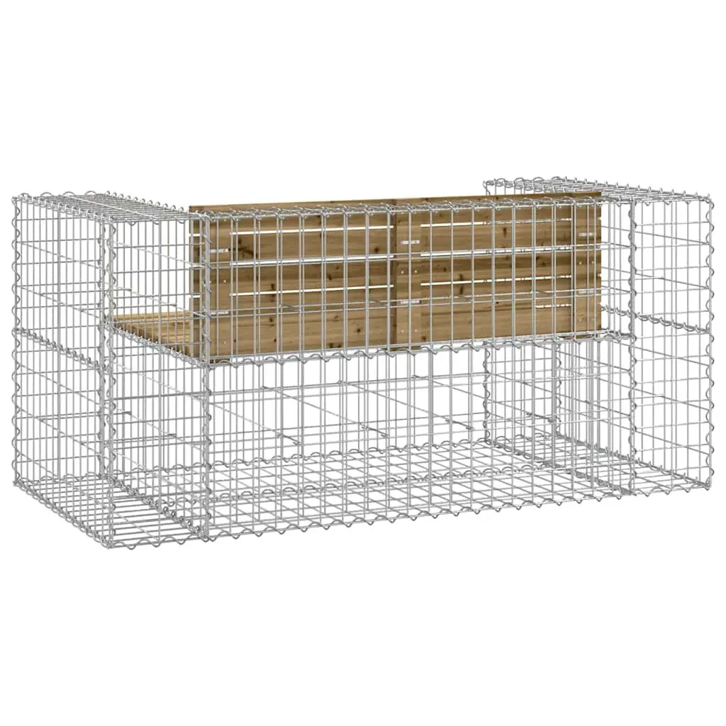 Garden Bench Outdoor Seating Gabion Design Brown Impregnated Wood Pine 143x71x65