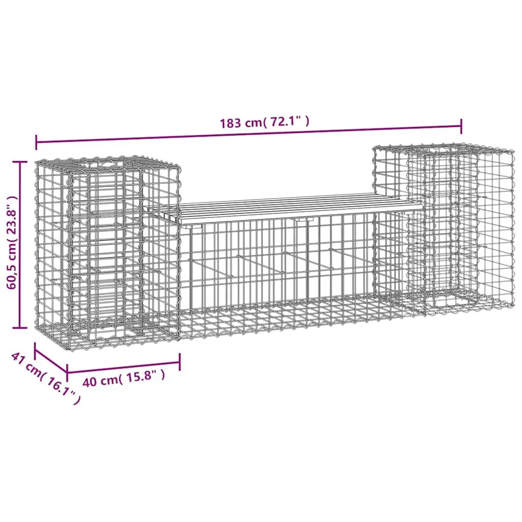 Garden Bench Solid Wood Pine Seat Gabion Design Outdoor Patio Seating Brown