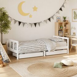 Kids Bed Frame with Storage Drawers White 90x190 cm Solid Wood Single Toddler