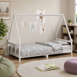 Kids Bed Frame White 90x190 cm Wooden Toddler House Design Low Height Bedroom