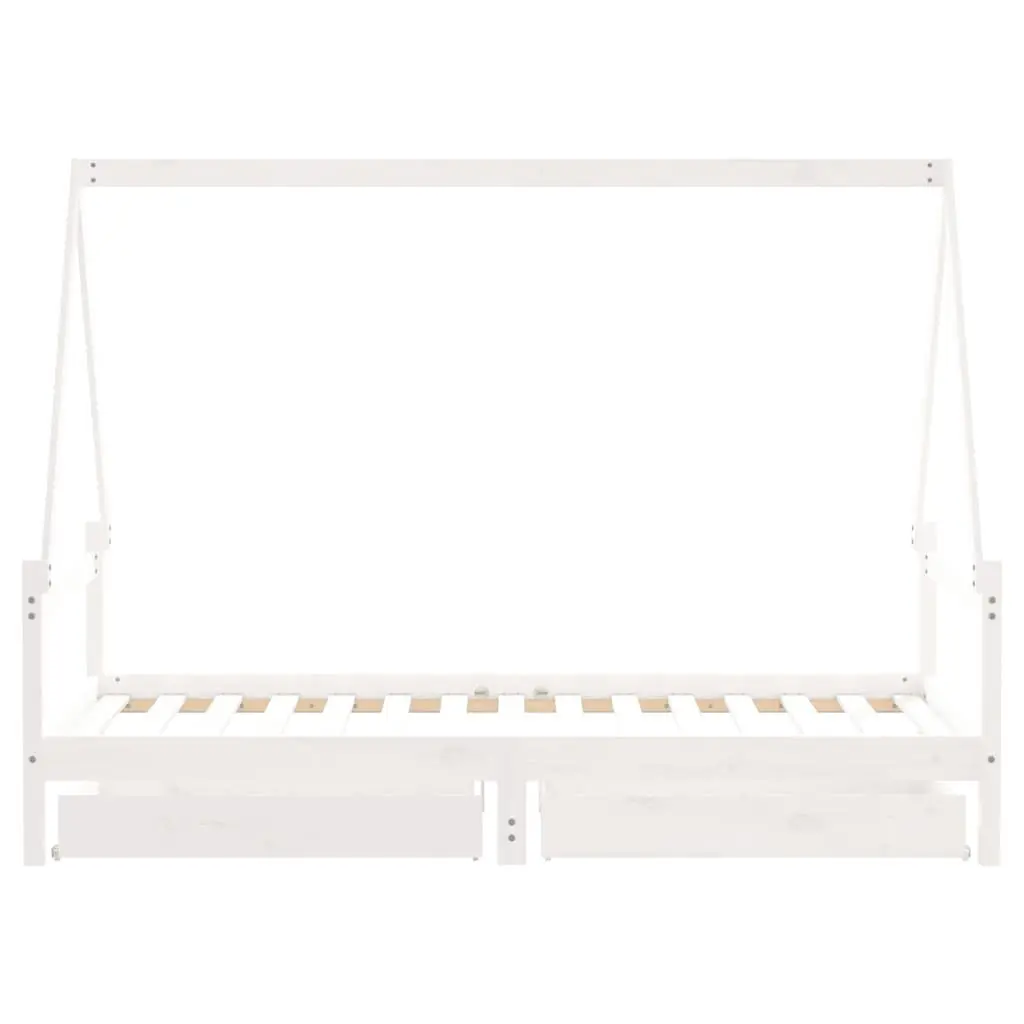 Kids Bed Frame with Storage Drawers House Design White Solid Wood Single Bed