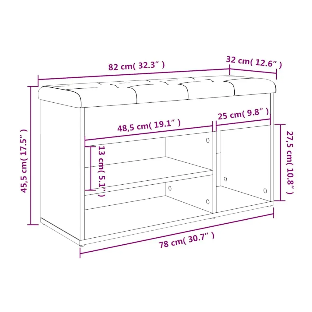 Shoe Bench Storage Padded Seat 82 x 32 x 45.5 cm Brown
