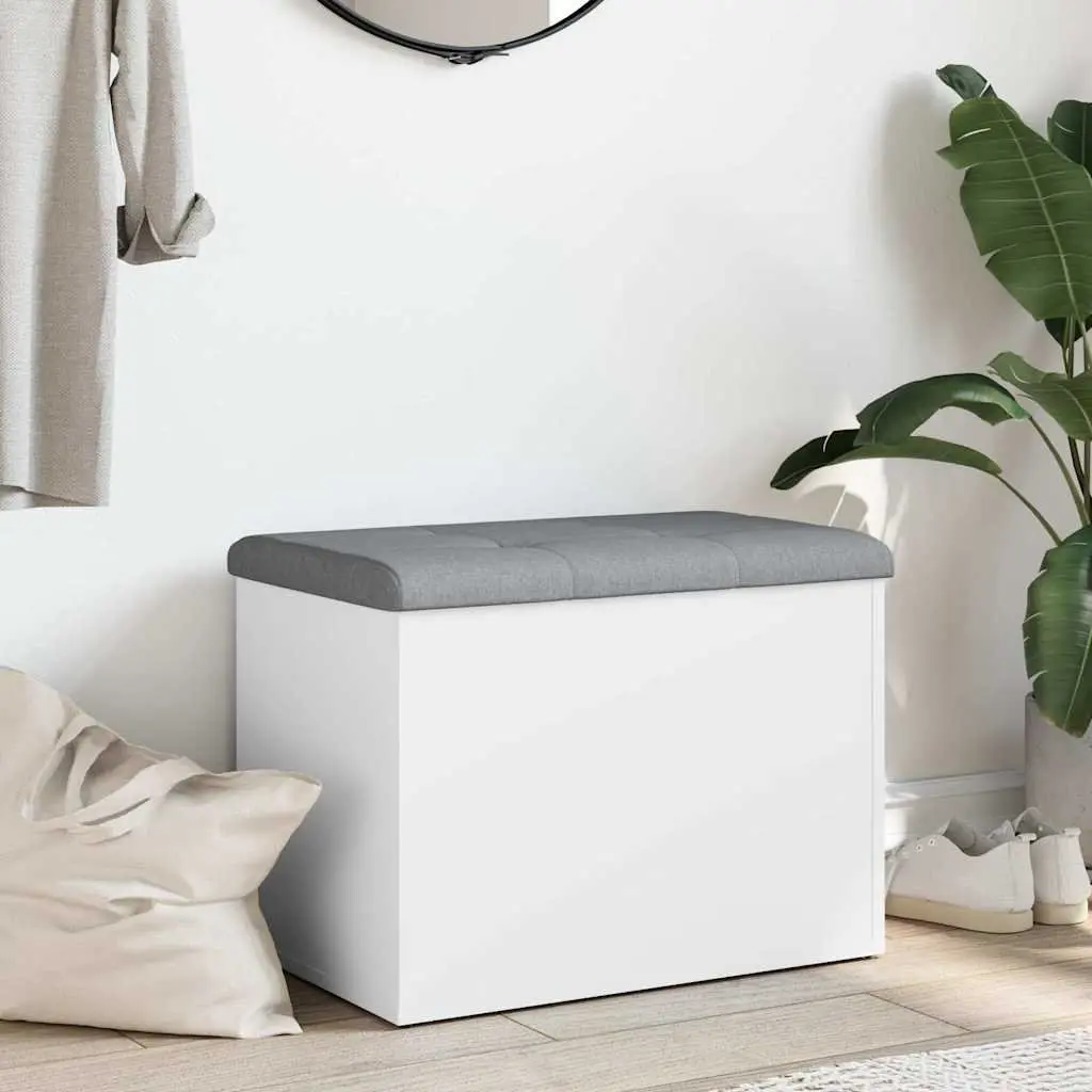 White Storage Bench with Cushion Seating