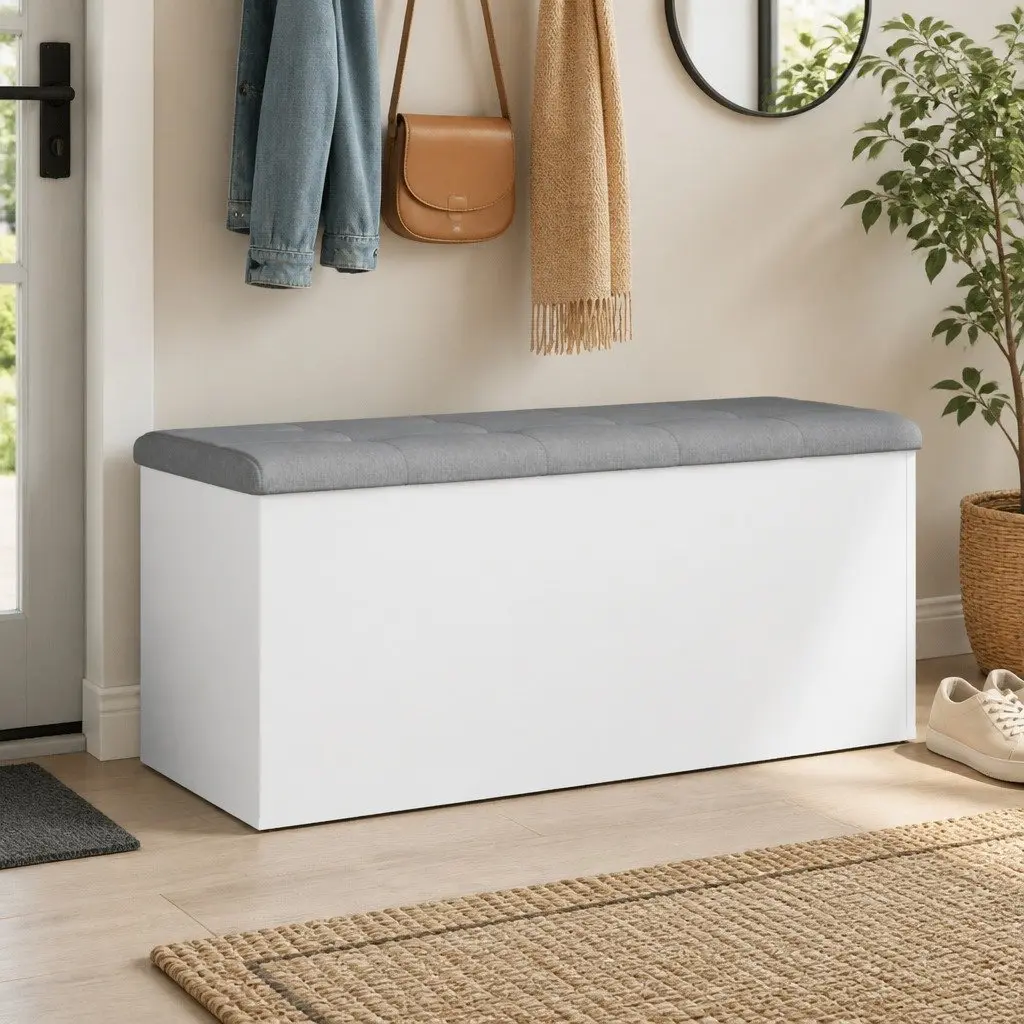 Storage Bench White 102x42x45 cm Engineered Wood Hallway Shoe Organizer Seat