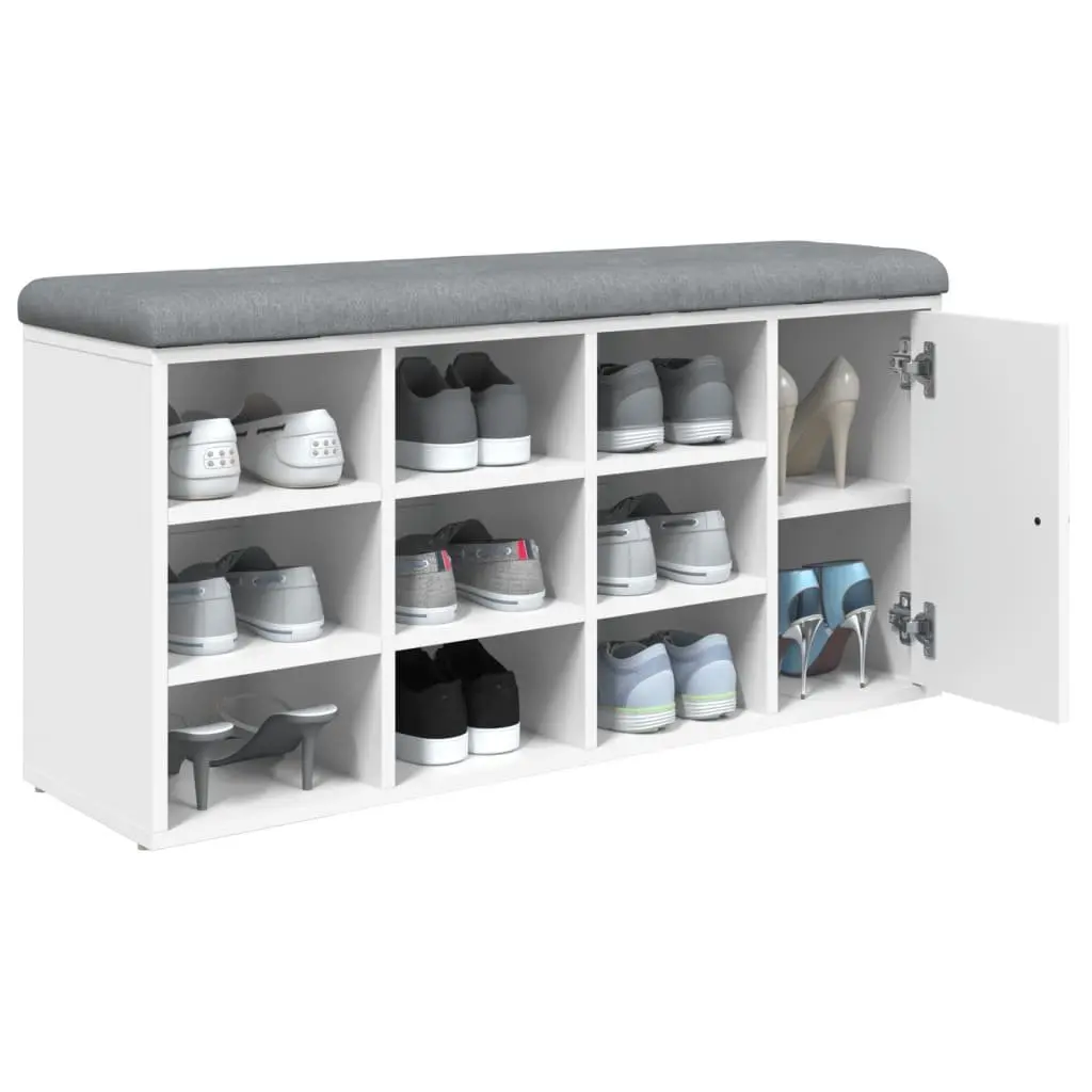 Shoe Bench White Storage Hallway Entryway Padded Seat Organiser Furniture