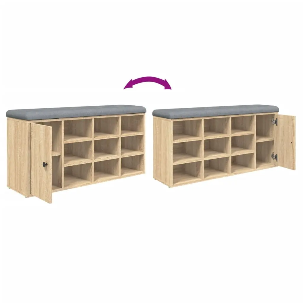 Shoe Bench Storage Hallway Entryway Sonoma Oak Padded Seat Organizer 102x32x50cm