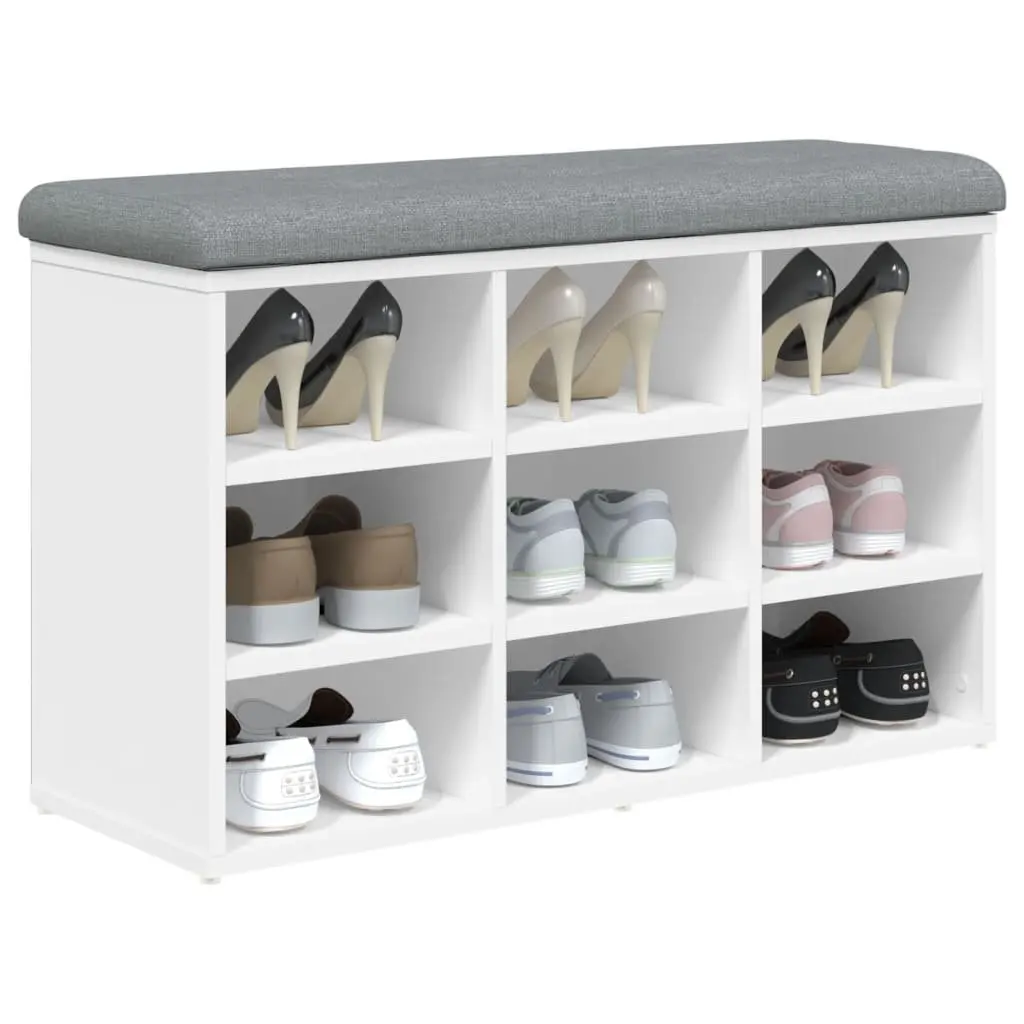 Shoe Bench Storage Seating White Hallway Entryway Furniture Padded Cushion