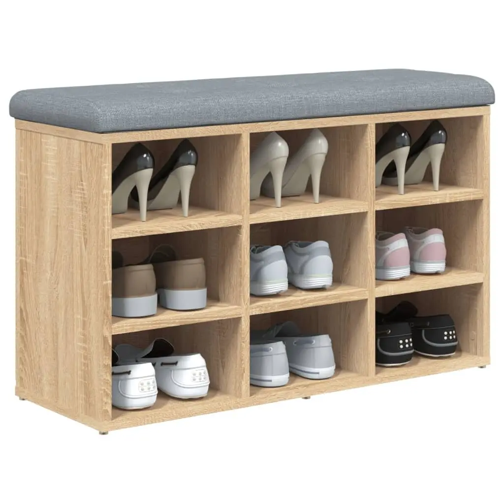 Shoe Bench Storage Entryway Hallway Padded Seat Engineered Wood Brown 82x32x50cm