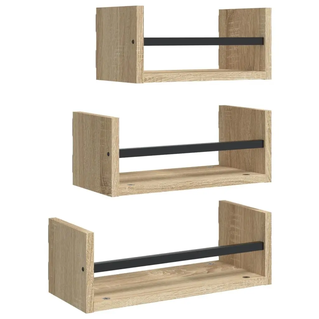 Wall Shelf Set Floating Shelves with Bars Brown 3 Piece