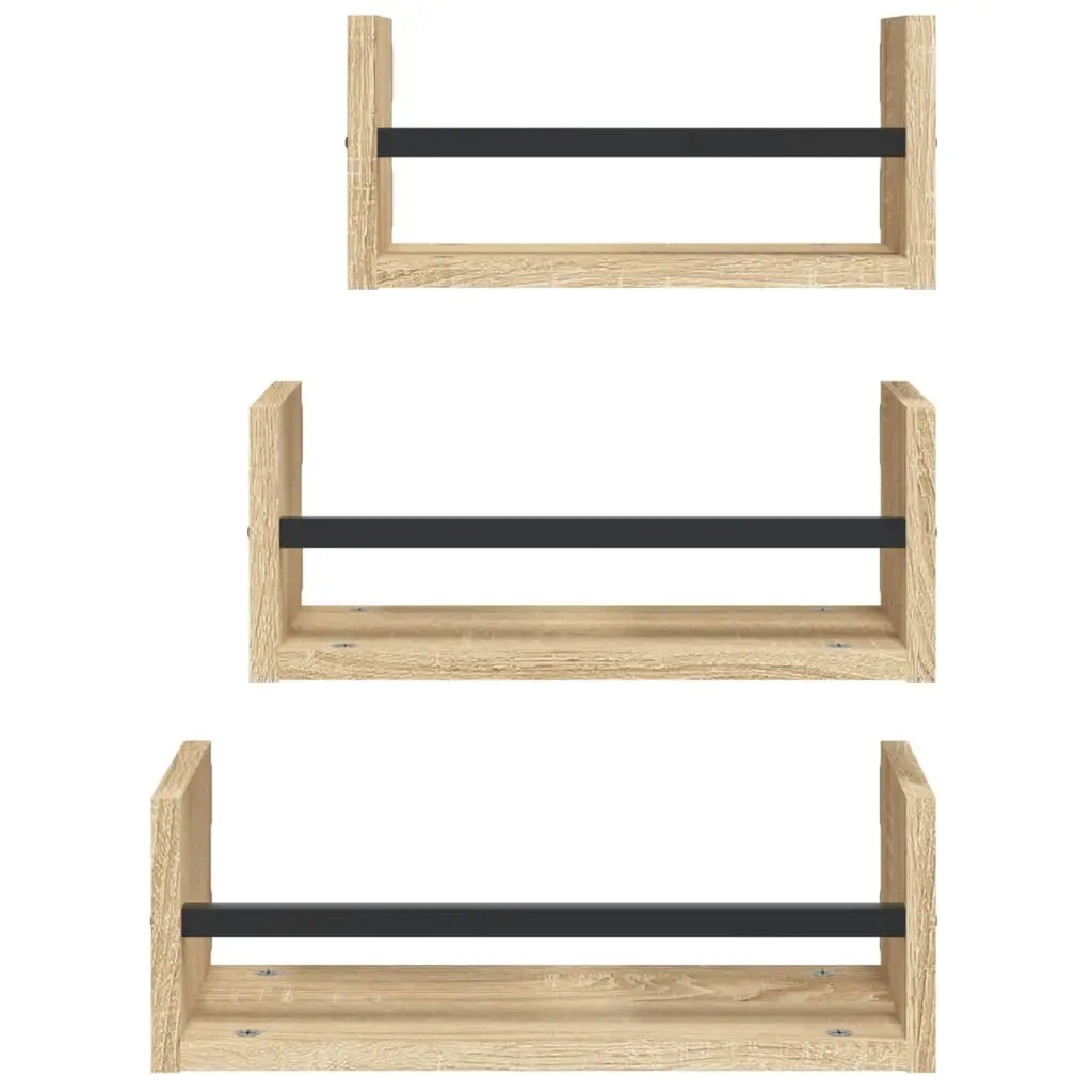Wall Shelf Set Floating Shelves with Bars Brown 3 Piece