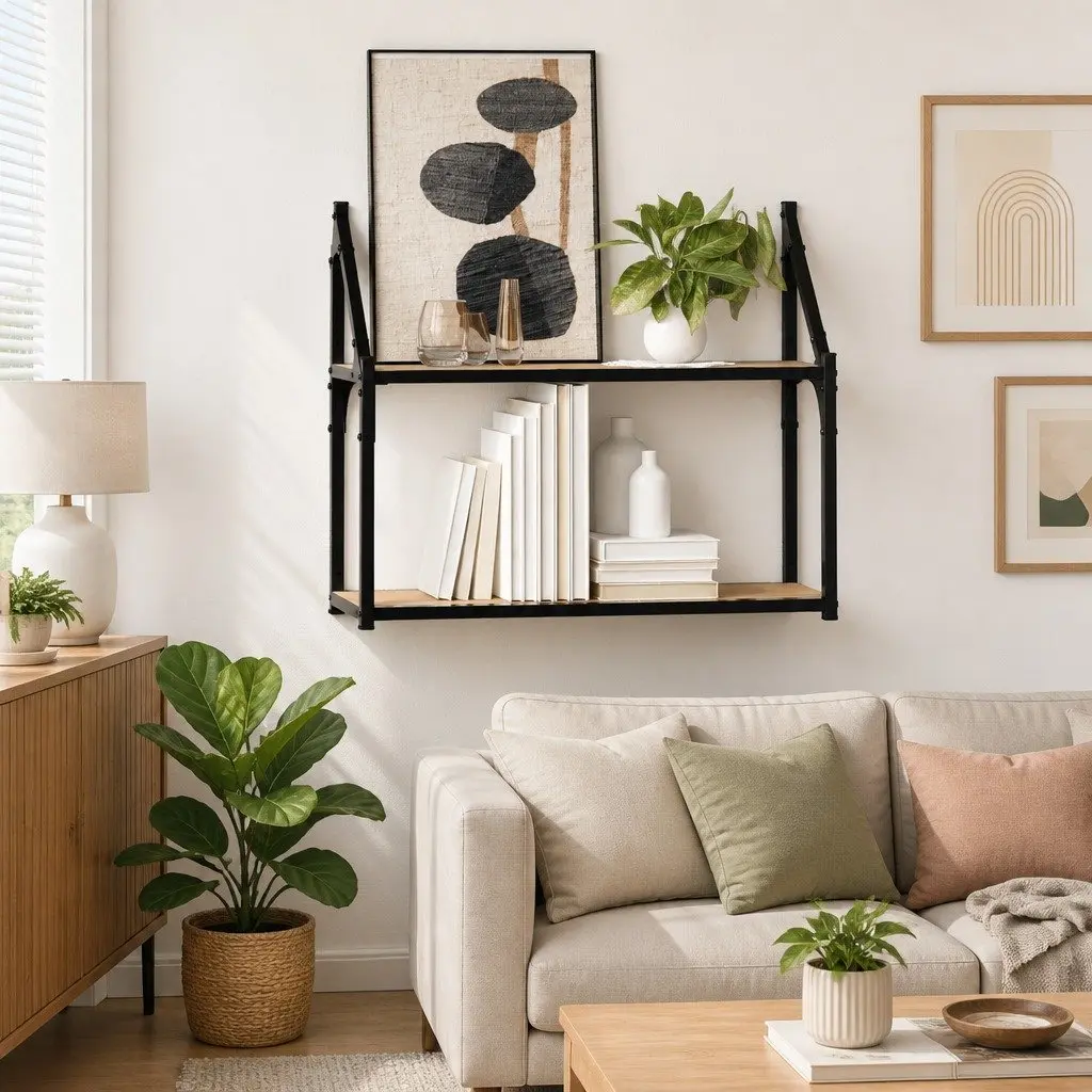 2-Tier Wall Shelf Floating Storage Engineered Wood Brown 60 x 21 x 51 cm