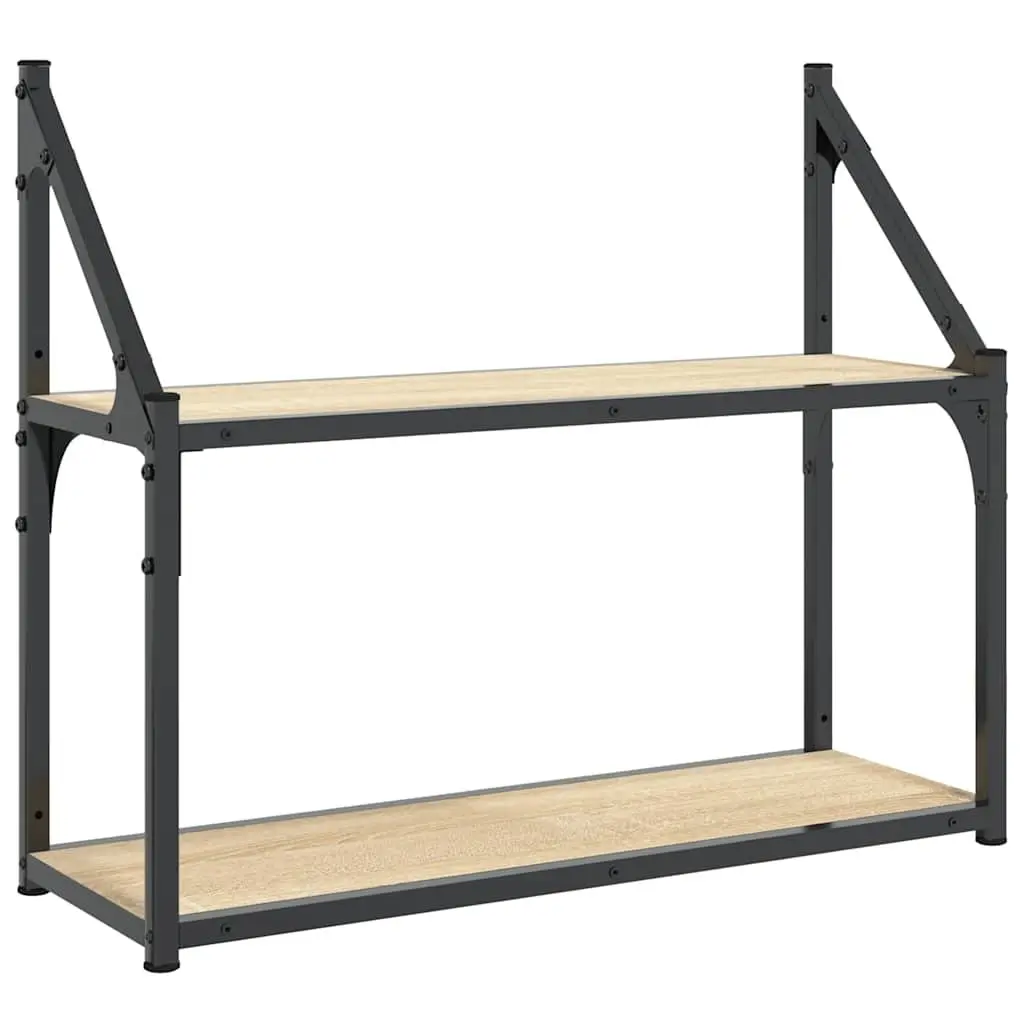2-Tier Wall Shelf Floating Storage Engineered Wood Brown 60 x 21 x 51 cm