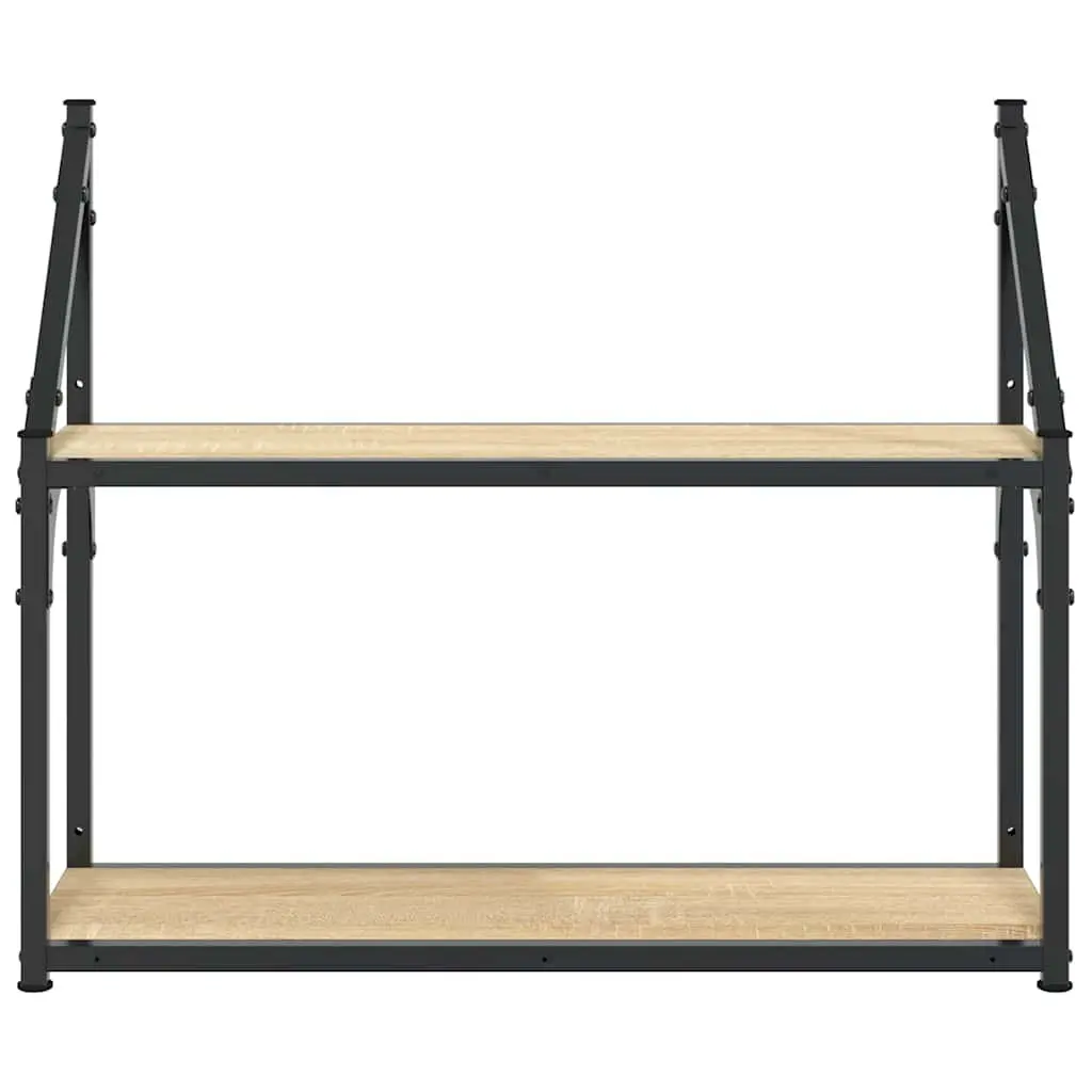 2-Tier Wall Shelf Floating Storage Engineered Wood Brown 60 x 21 x 51 cm