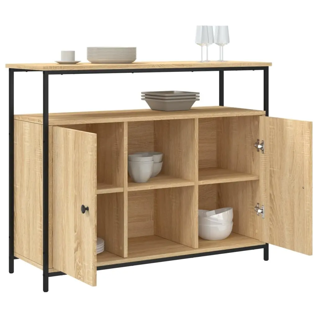 Sideboard Brown Engineered Wood Storage Cabinet 100W x 35D x 80H cm