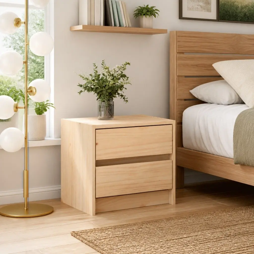 Bedside Cabinet 40x31x35.5 cm Solid Pine Wood 2 Drawer Bedroom Storage Table