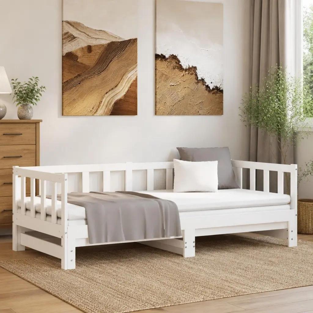 Day Bed with Trundle Solid Wood Slatted Base White 90x190 cm