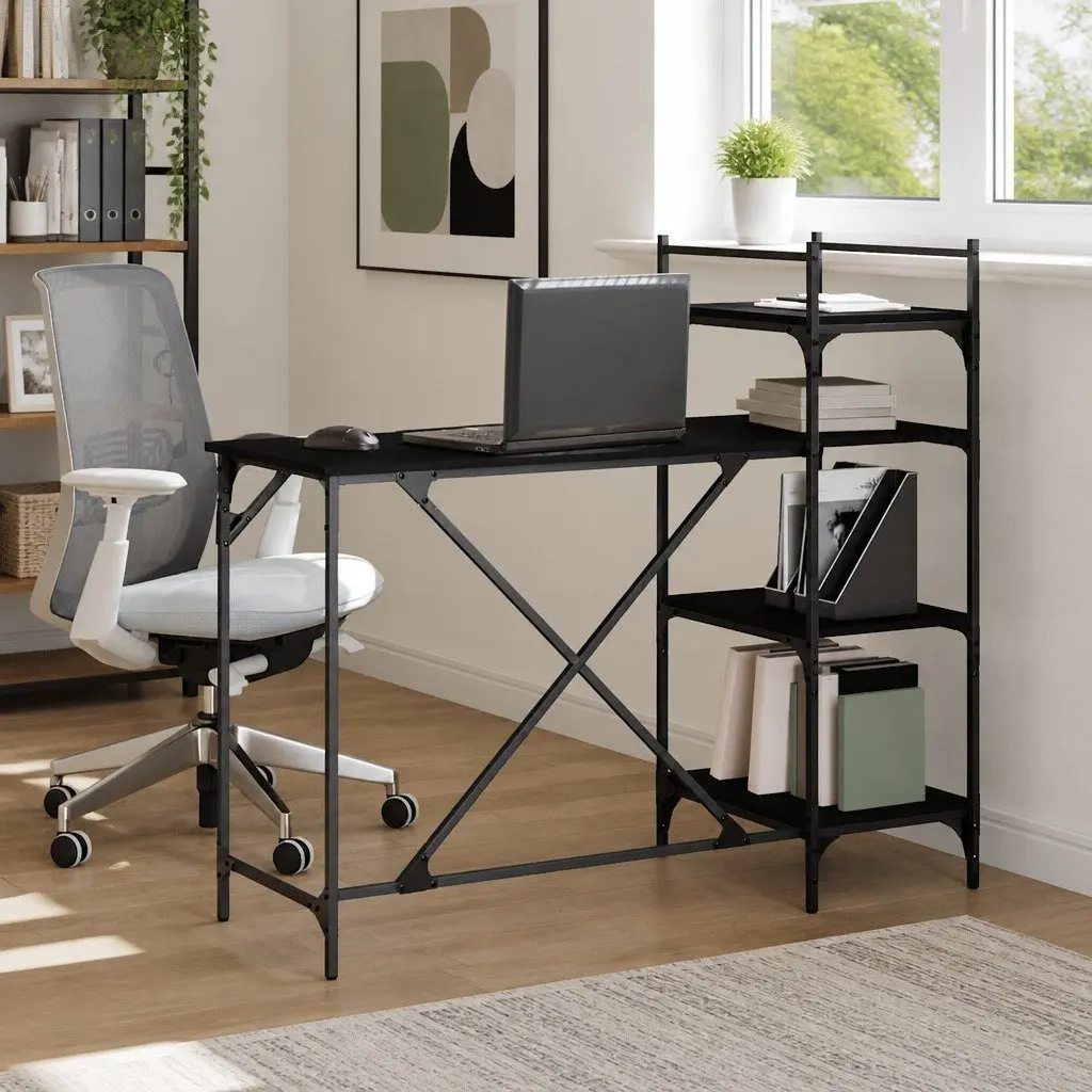 Computer Desk with Shelves Black 120 x 47 x 109 cm Office Workstation Storage Organiser