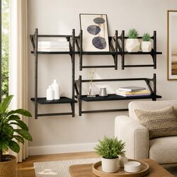Friendly 4-Piece Black Floating Shelves with Bars