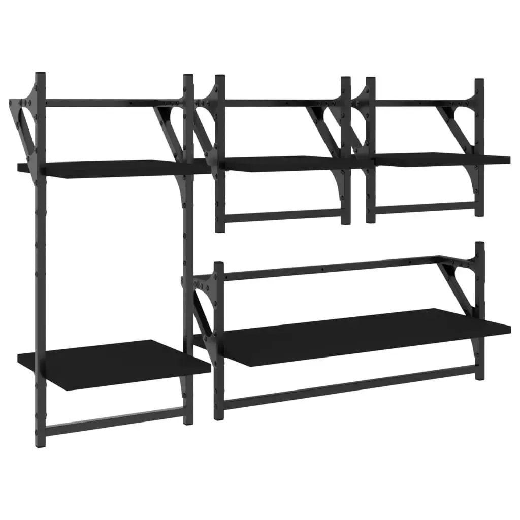 Wall Shelf Set Floating Shelves with Bars Black 4 Piece