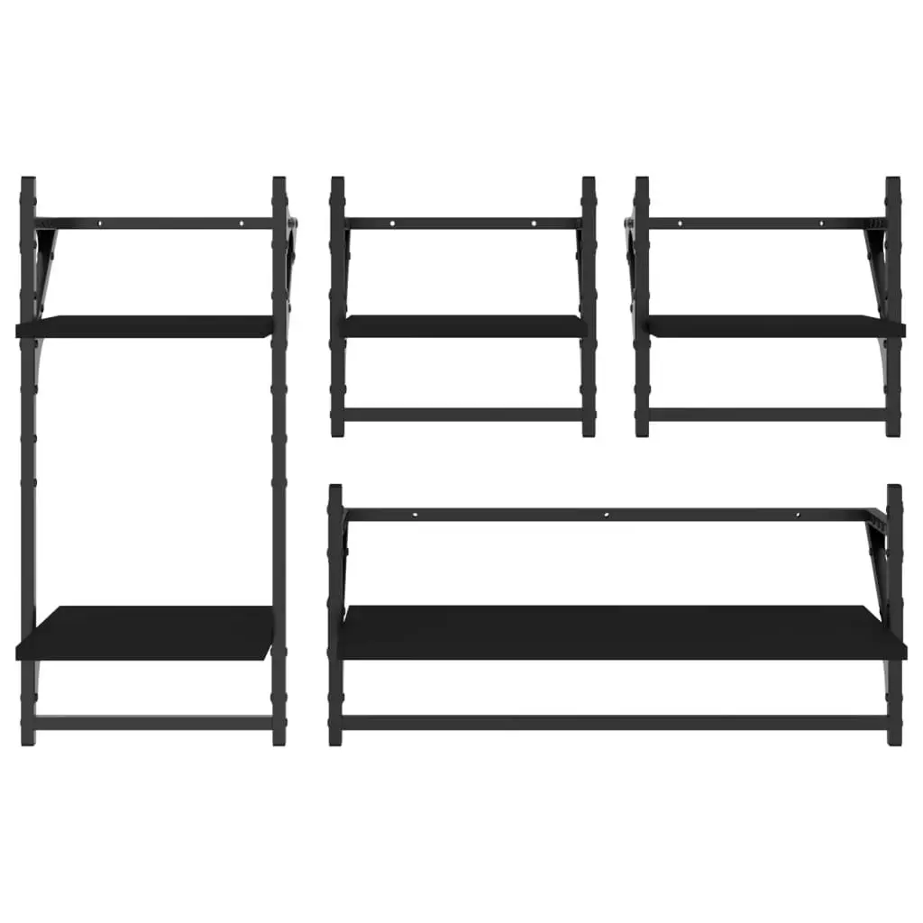 Wall Shelf Set Floating Shelves with Bars Black 4 Piece
