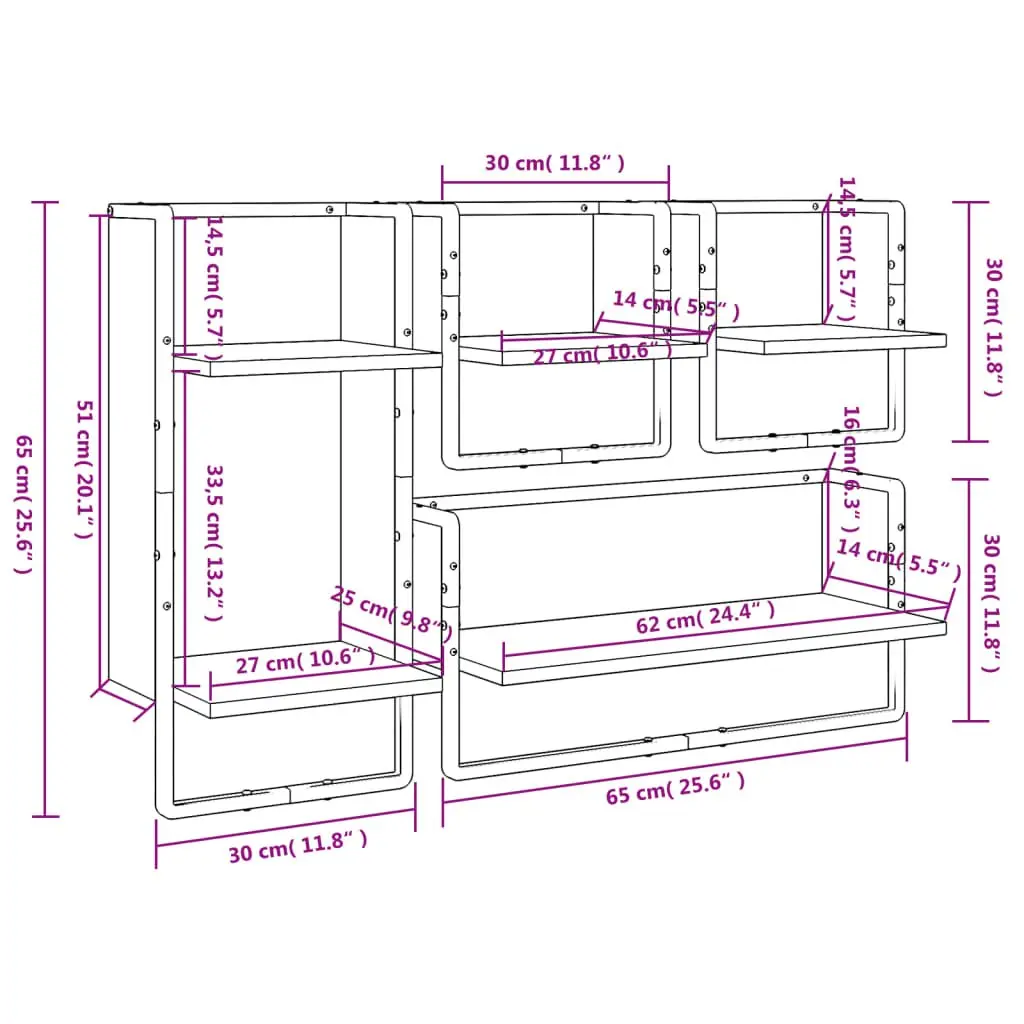 Wall Shelf Set Floating Display Shelves with Bars Black 4 Piece