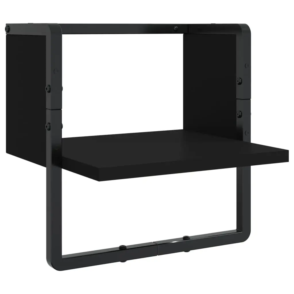 Wall Shelf Set Floating Display Shelves with Bars Black 4 Piece
