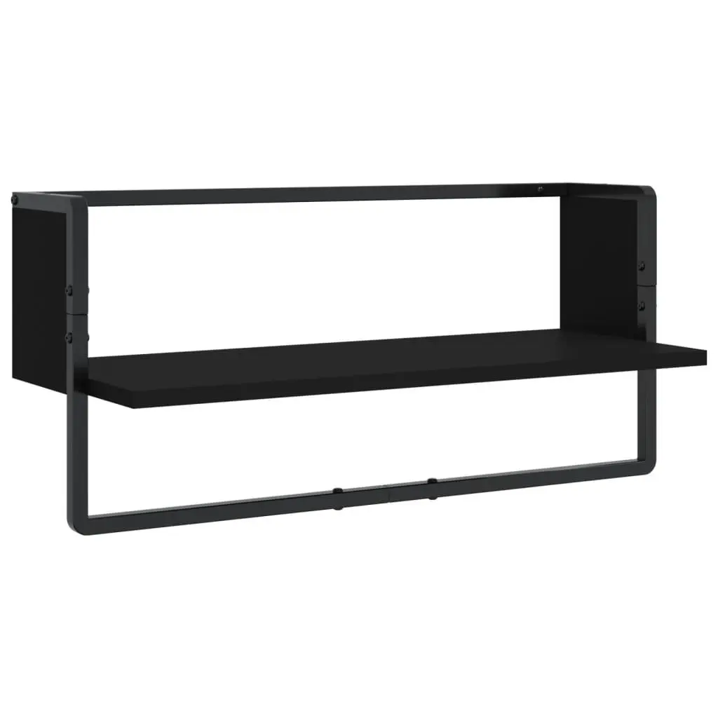 Wall Shelf Set Floating Display Shelves with Bars Black 4 Piece