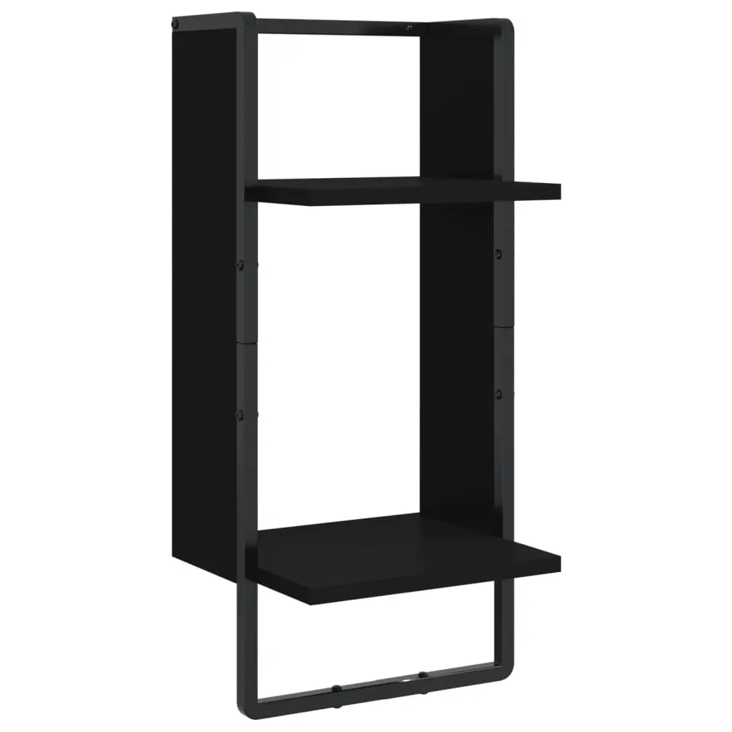 Wall Shelf Set 6 Piece Black Floating Display Shelves with Bars Storage