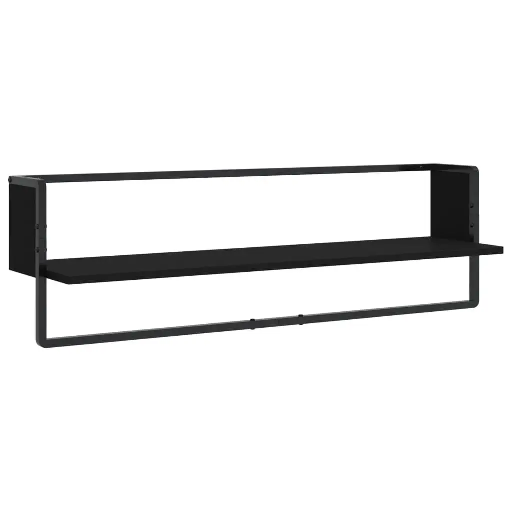 Wall Shelf Set 6 Piece Black Floating Display Shelves with Bars Storage