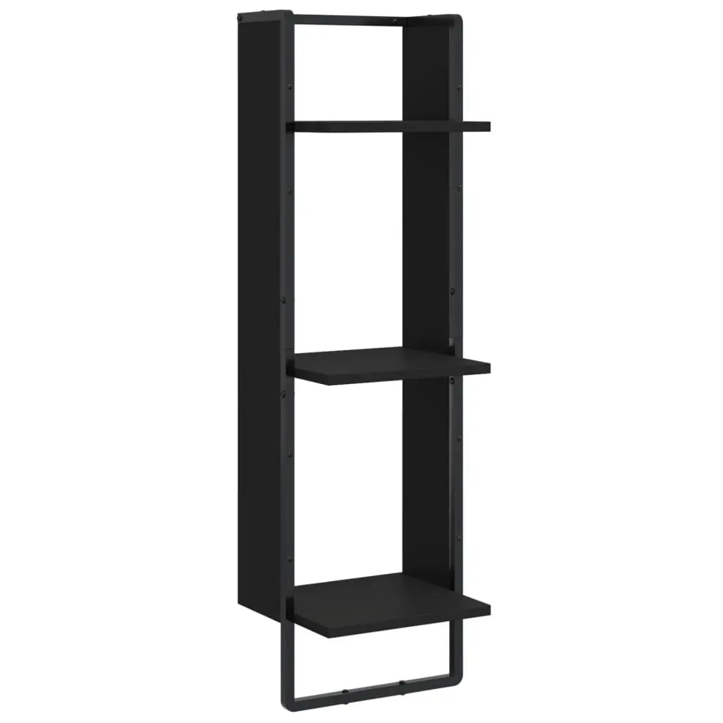 Wall Shelf Set 6 Piece Black Floating Display Shelves with Bars Storage