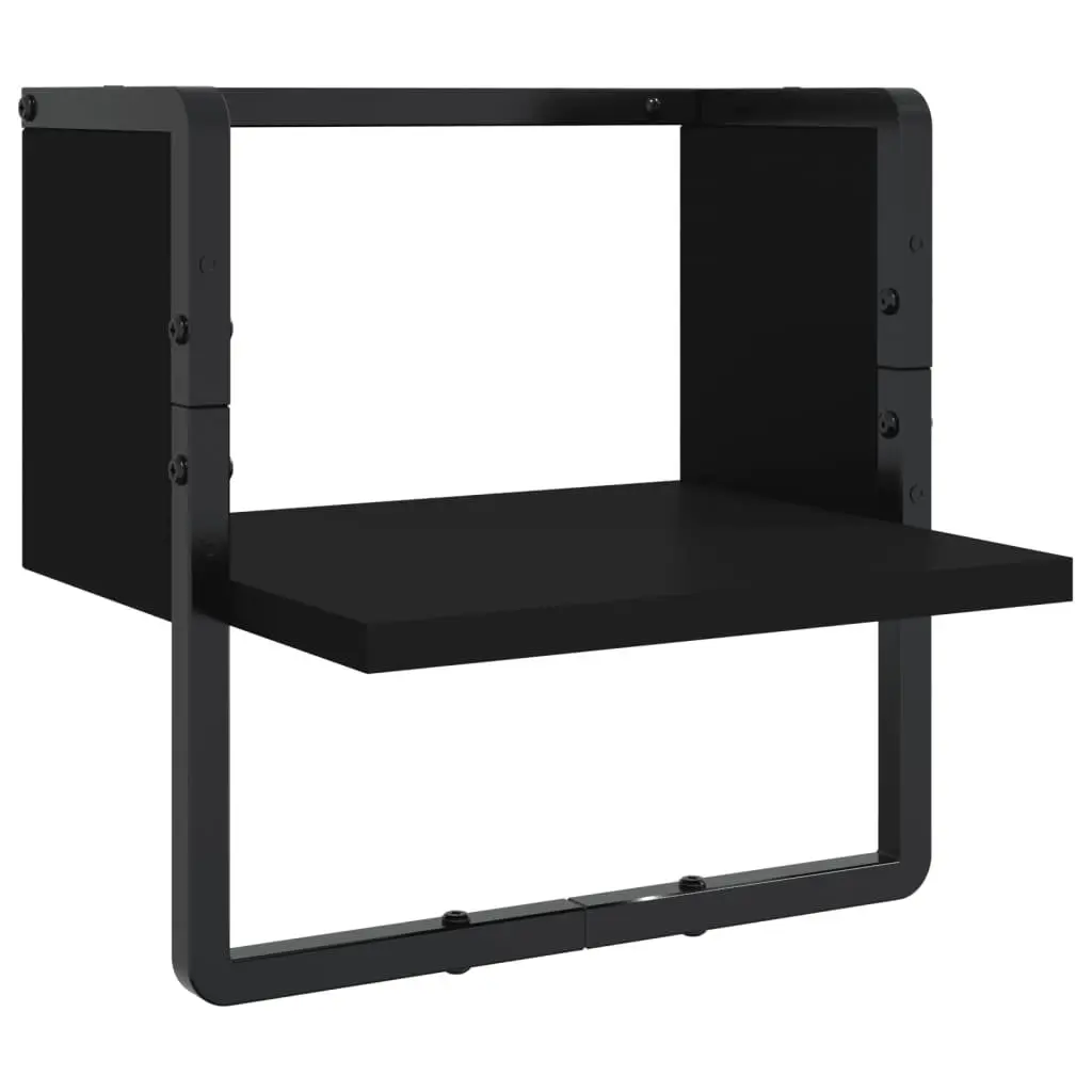 Wall Shelf Set 6 Piece Black Floating Display Shelves with Bars Storage
