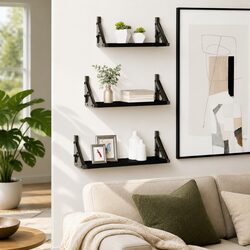 Wall Shelf Set 3 Piece Black Floating Display Storage Organiser Home Decor