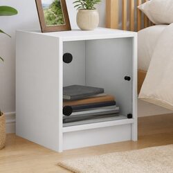 Bedside Cabinet White Glass Door Storage Nightstand Bedroom Furniture Table