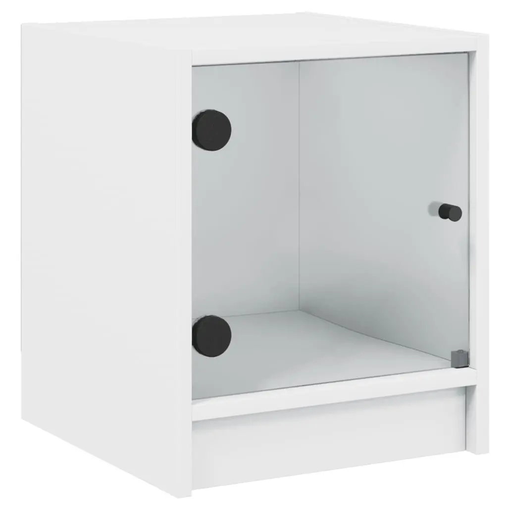 Bedside Cabinet White Glass Door Storage Nightstand 35W x 37D x 42H cm