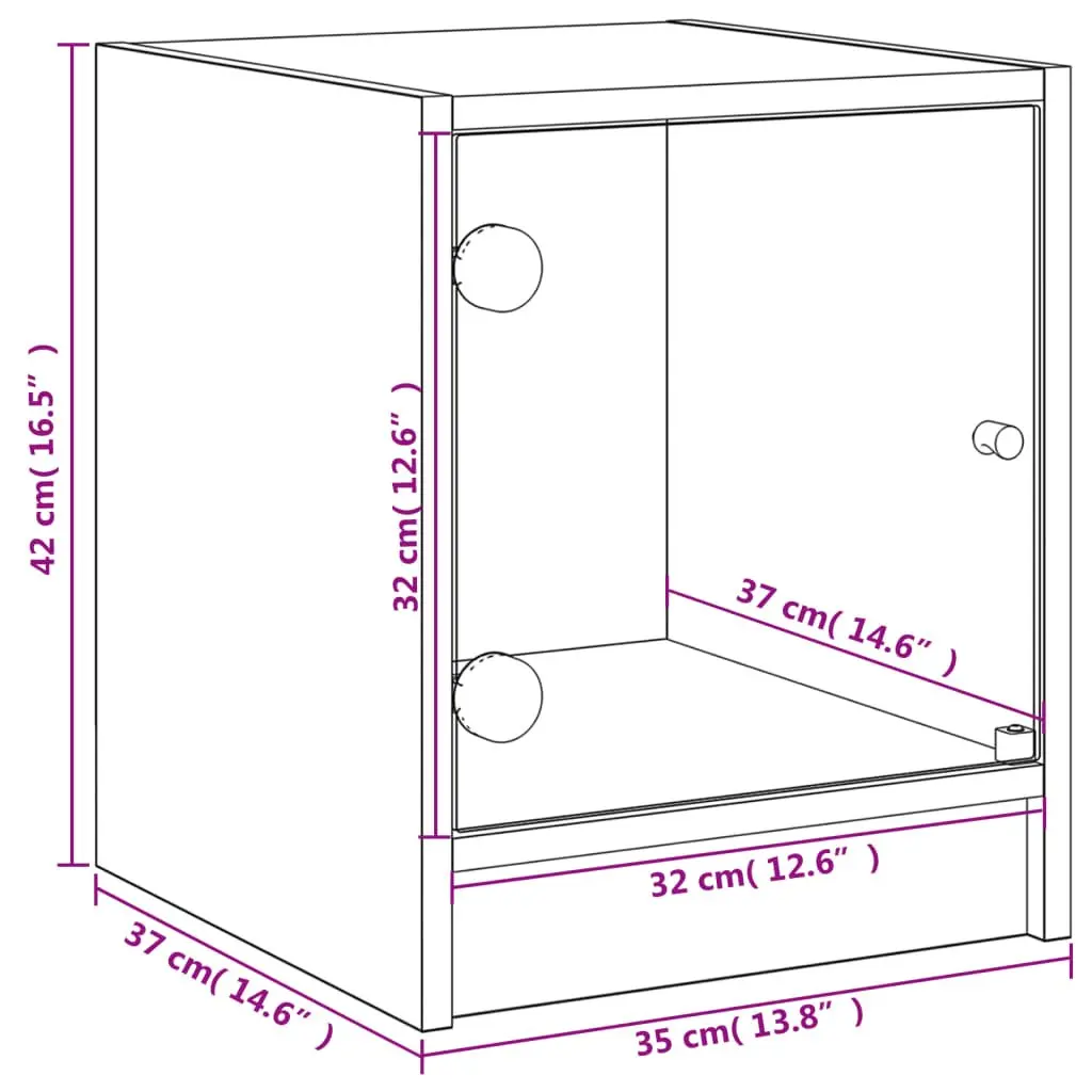 Bedside Cabinet White Glass Door Storage Nightstand 35W x 37D x 42H cm