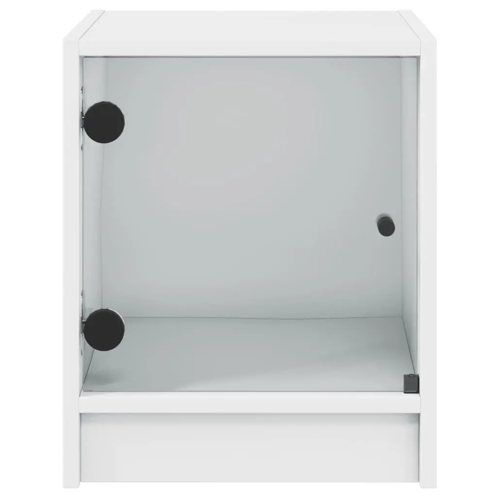 Bedside Cabinet White Glass Door Storage Nightstand 35W x 37D x 42H cm