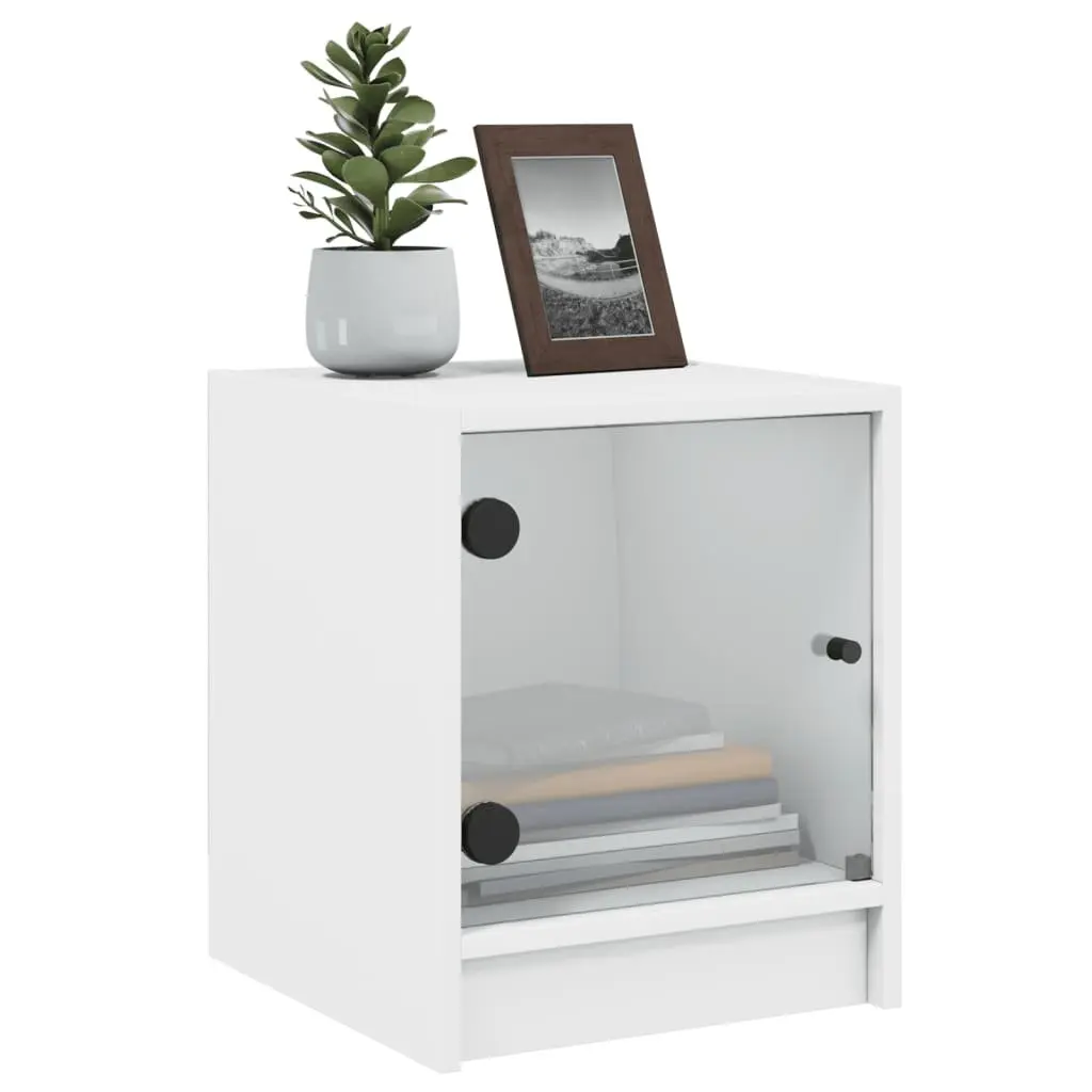 Bedside Cabinet White Glass Door Storage Nightstand 35W x 37D x 42H cm