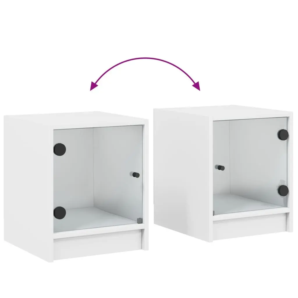 Bedside Cabinet White Glass Door Storage Nightstand 35W x 37D x 42H cm