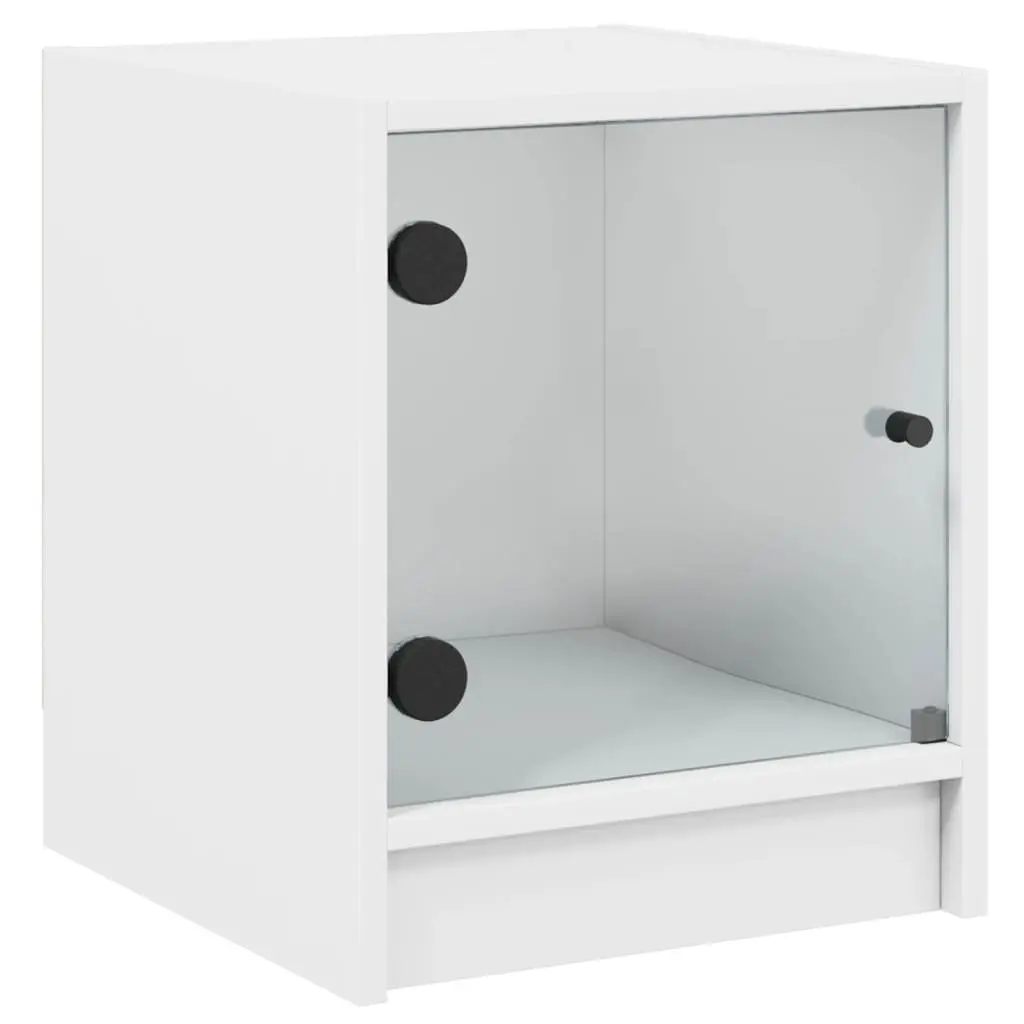 Bedside Cabinets with Glass Doors 2 pcs White Bedroom Storage Furniture