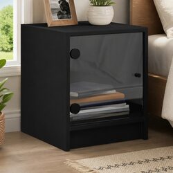 Bedside Cabinets with Glass Doors 2 pcs Black Bedroom Storage Tables
