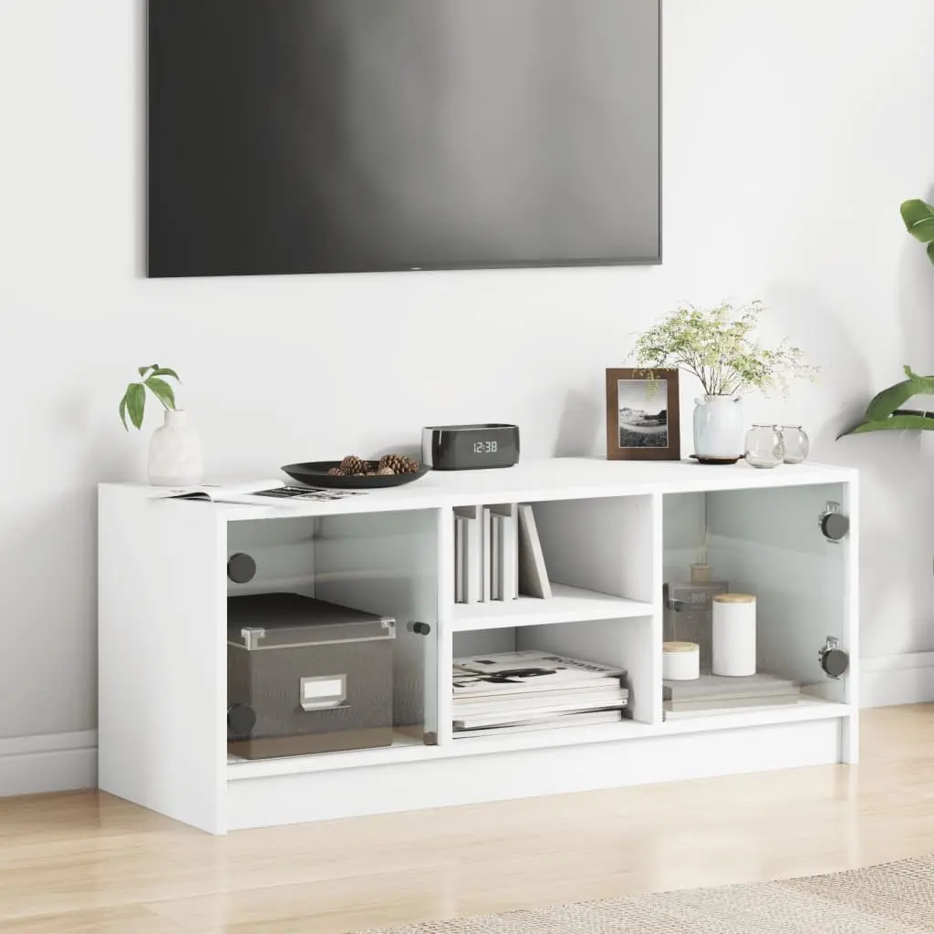 TV Cabinet White with Glass Doors 102x37x42 cm