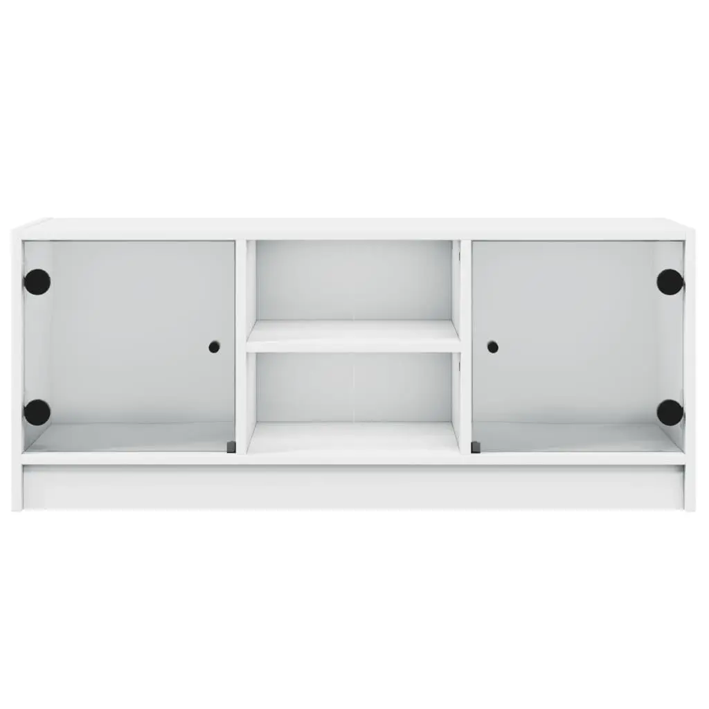 TV Cabinet White with Glass Doors 102x37x42 cm