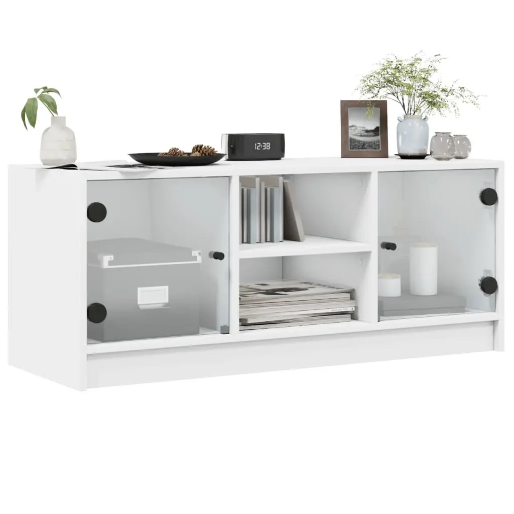 TV Cabinet White with Glass Doors 102x37x42 cm